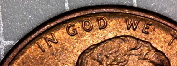 1993-P-Lincoln-Cent-With-Retained-Interior-Die-Break,-And-Die-Dents
